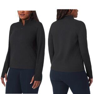 NWT Mondetta Women's Ribbed Quarter-Zip Pullover, Black,Thumbhole